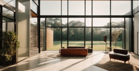 Modern home with large, opaque windows blocking sunlight in Baton Rouge