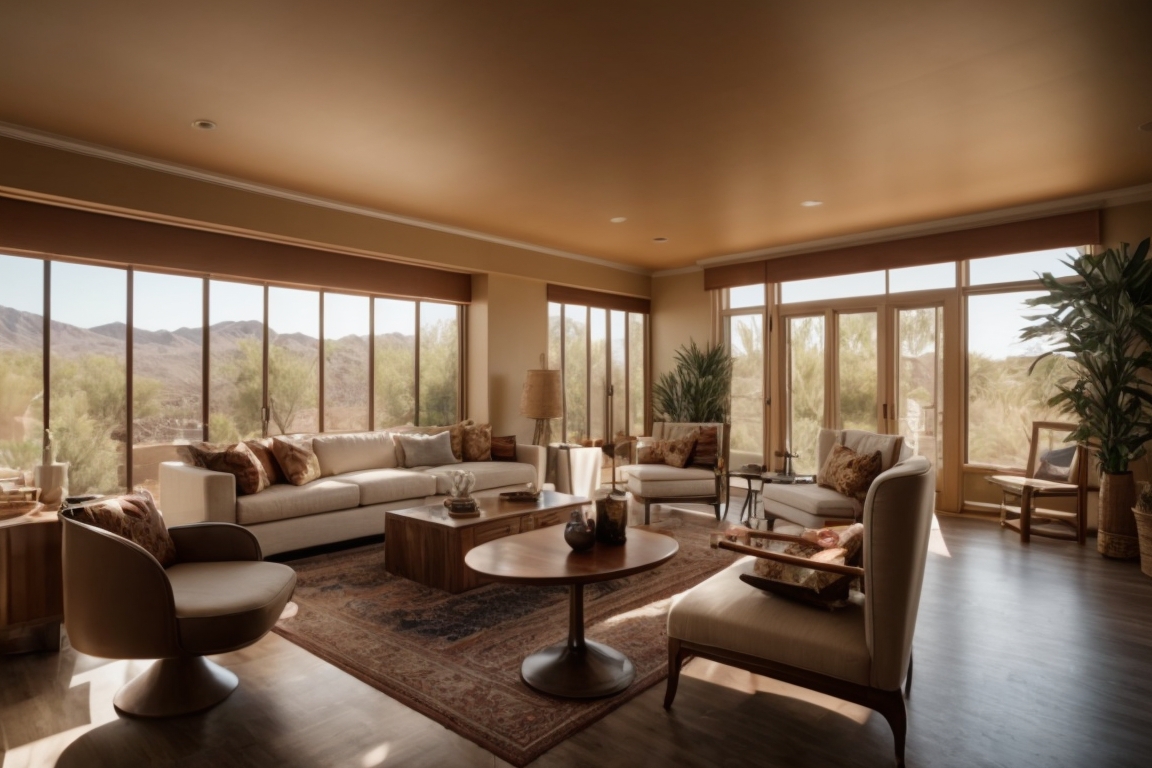 Phoenix home interior with opaque window films, reduced sunlight, and preserved furniture