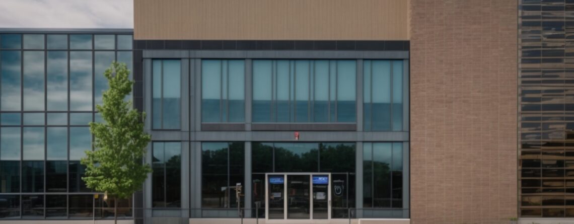 Commercial building in Rockford with solar window film