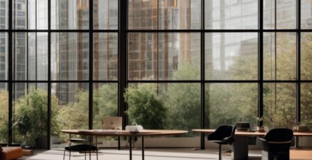 Modern Chicago office with decorative window films, stylish interior