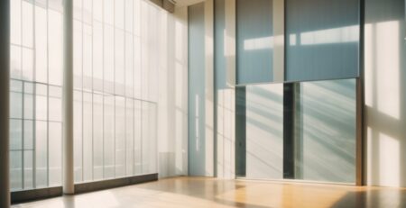 Art museum interior with UV protection window films and sunlight filtering through