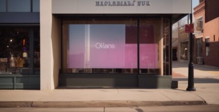 Storefront with projection-optimized window film displaying engaging content in Oklahoma City